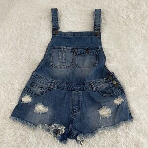 Machine Womens Denim Shorts Overalls Size 30 Blue Distressed Pockets